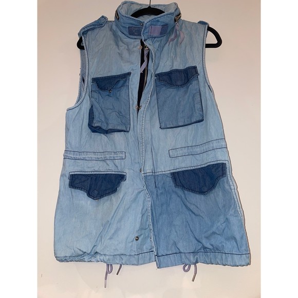 KAI-AAKMANN blue chambray zipper vest with hood - Picture 2 of 4
